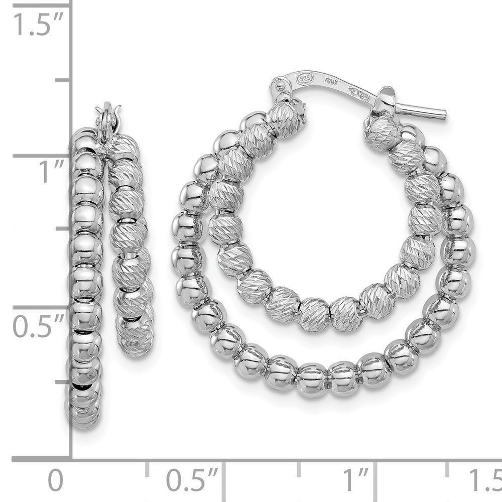 Sterling Silver Rhodium Plated D/c Beaded Double Hoop Earrings