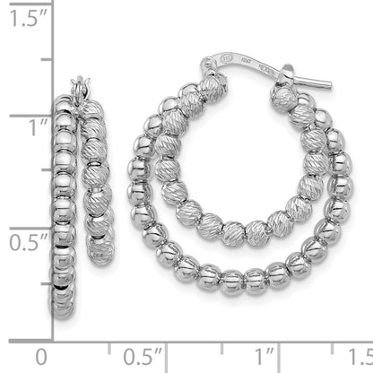 Sterling Silver Rhodium Plated D/c Beaded Double Hoop Earrings