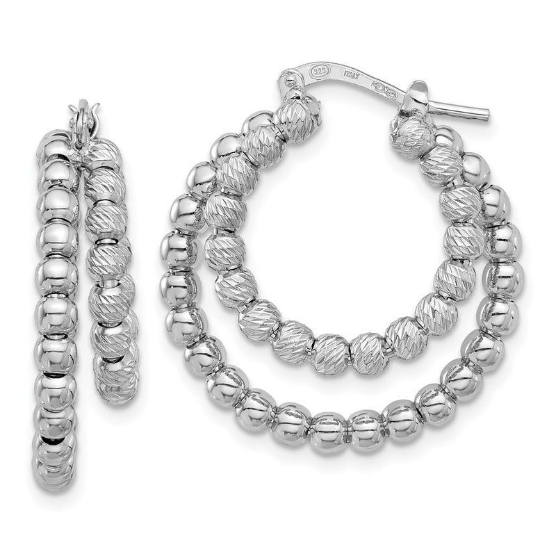 Sterling Silver Rhodium Plated D/c Beaded Double Hoop Earrings