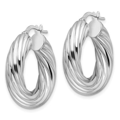 Sterling Silver Rhodium Plated Polished 6mm Twisted Hollow Hoop Earrings