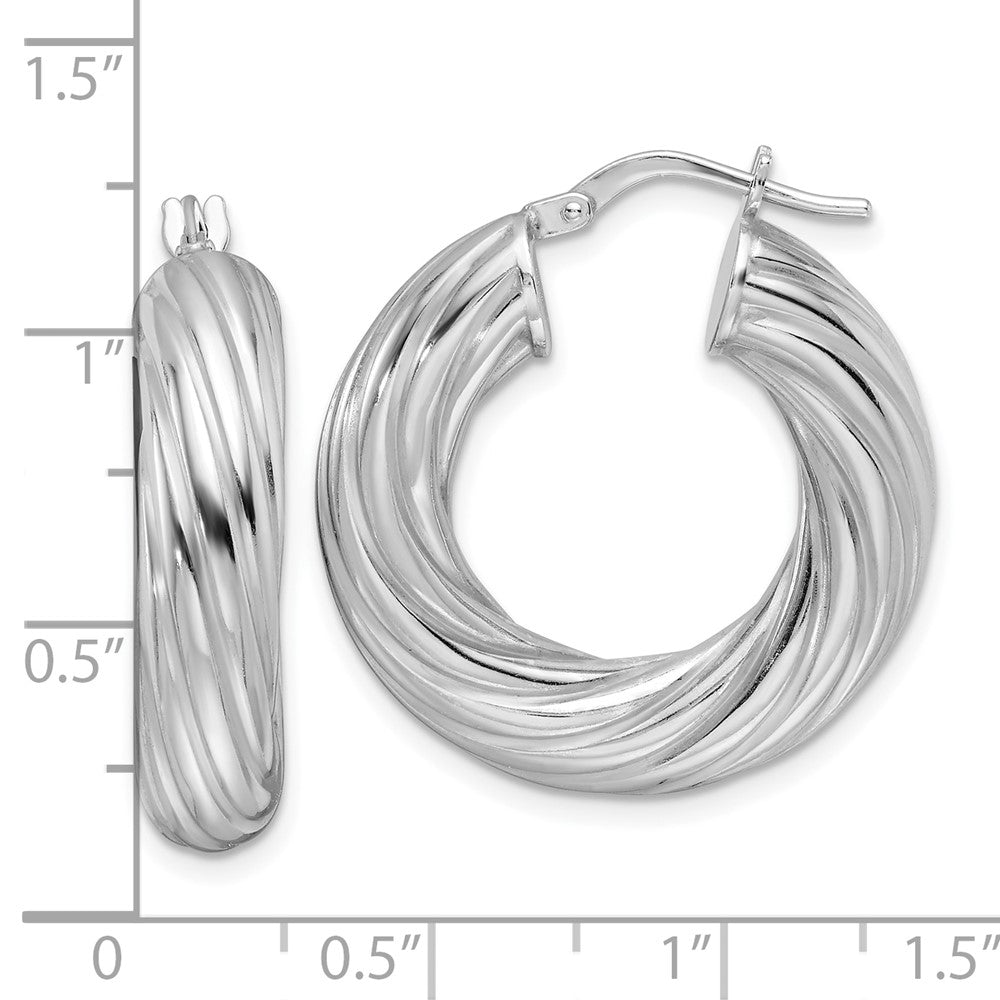 Sterling Silver Rhodium Plated Polished 6mm Twisted Hollow Hoop Earrings