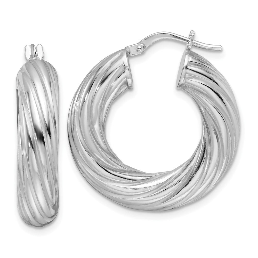Sterling Silver Rhodium Plated Polished 6mm Twisted Hollow Hoop Earrings