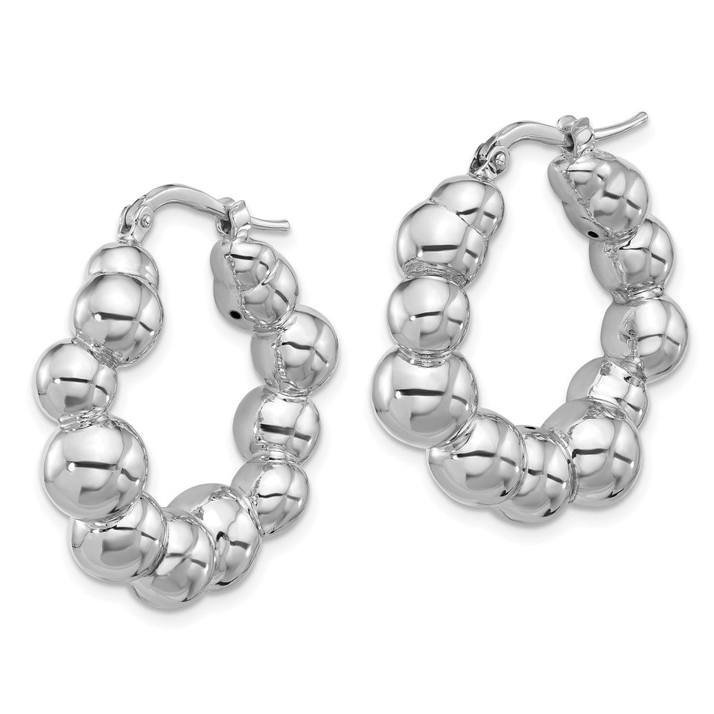 Sterling Silver Rhodium-Plated Polished Bead Hoop Earrings
