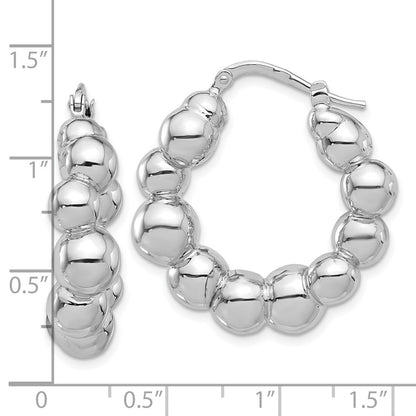 Sterling Silver Rhodium-Plated Polished Bead Hoop Earrings