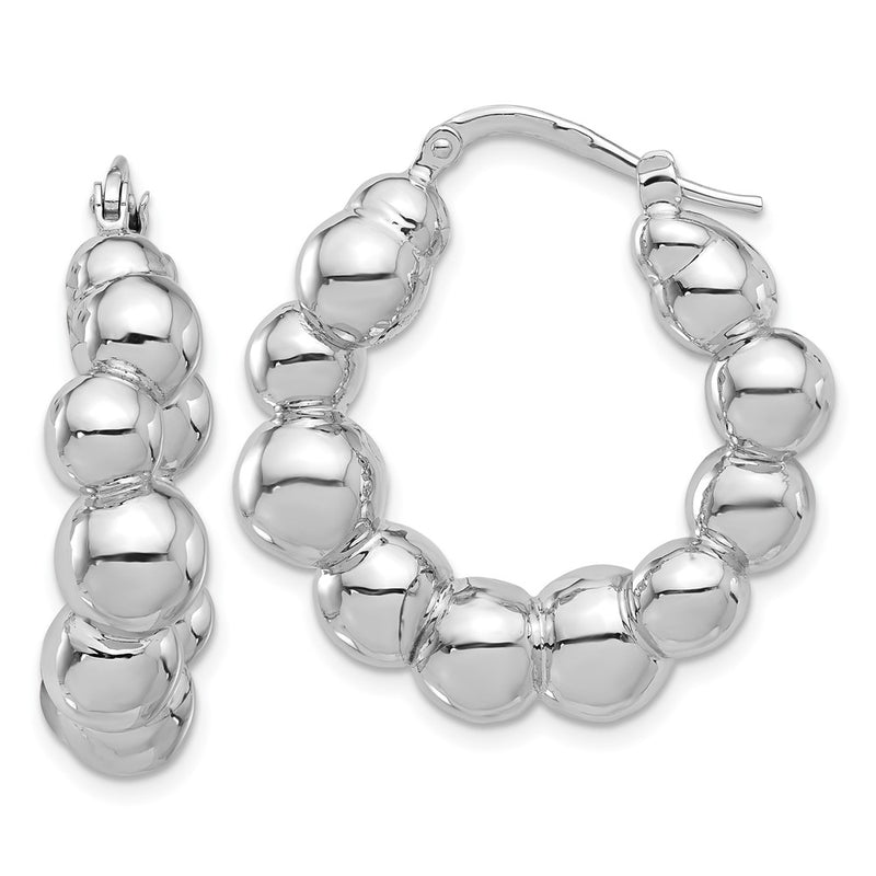 Sterling Silver Rhodium-Plated Polished Bead Hoop Earrings