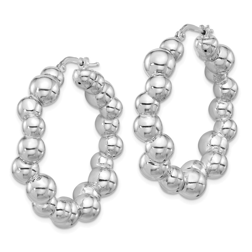 Sterling Silver Rhodium-Plated Polished Bead Hoop Earrings