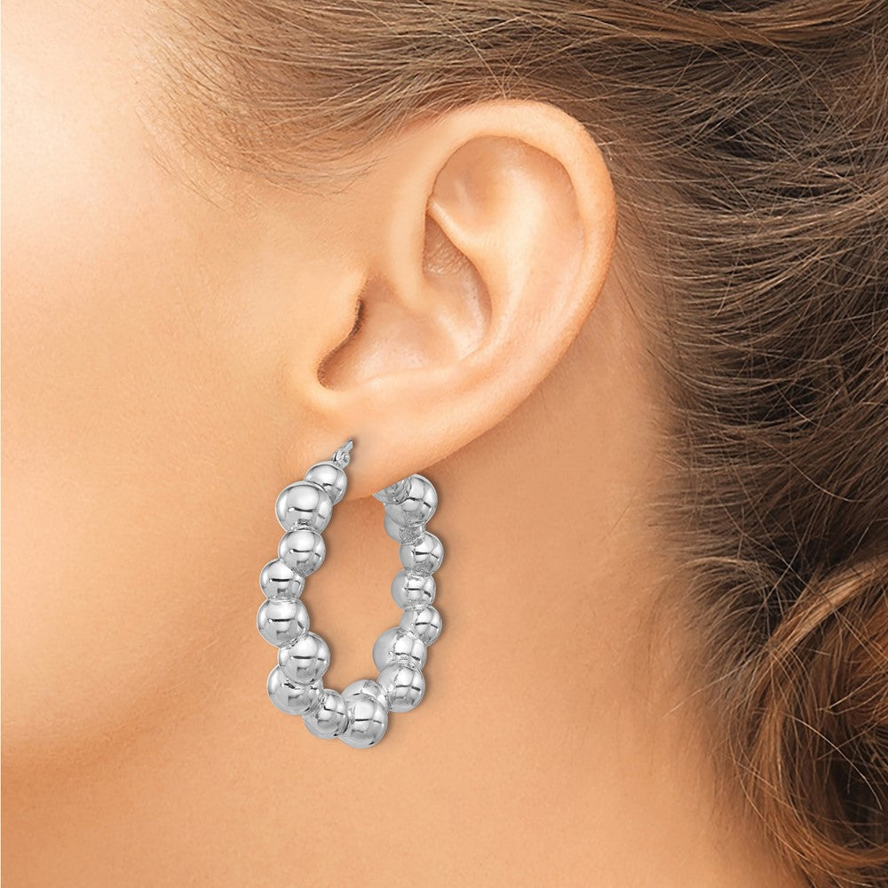 Sterling Silver Rhodium-Plated Polished Bead Hoop Earrings