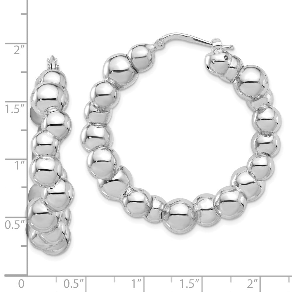 Sterling Silver Rhodium-Plated Polished Bead Hoop Earrings