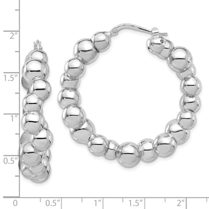Sterling Silver Rhodium-Plated Polished Bead Hoop Earrings
