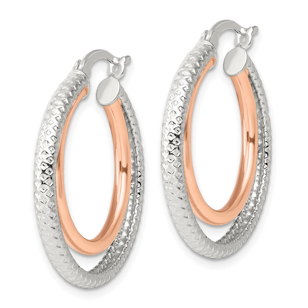 Sterling Silver and Rose-Tone Double Circle Hoop Earrings