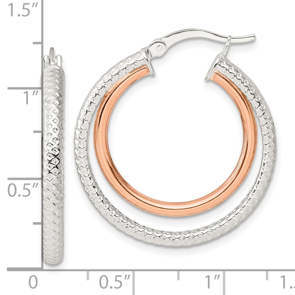 Sterling Silver and Rose-Tone Double Circle Hoop Earrings