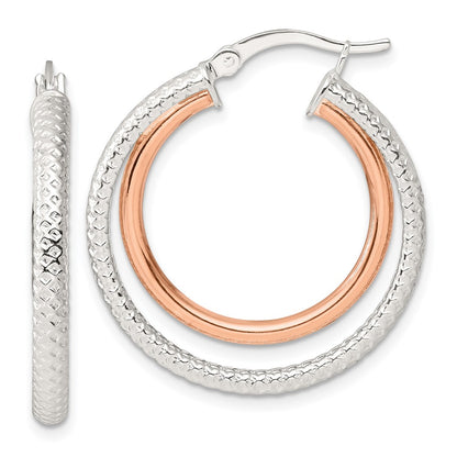 Sterling Silver and Rose-Tone Double Circle Hoop Earrings