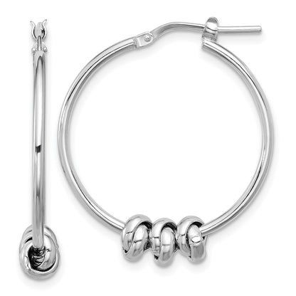 Sterling Silver Rhodium-Plated Polished Love Knot Hoop Earrings