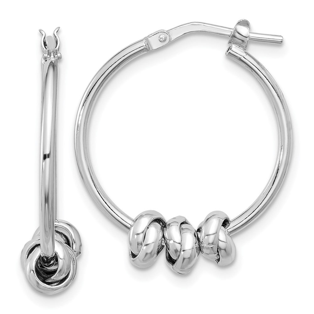 Sterling Silver Rhodium-Plated Polished Love Knot Hoop Earrings