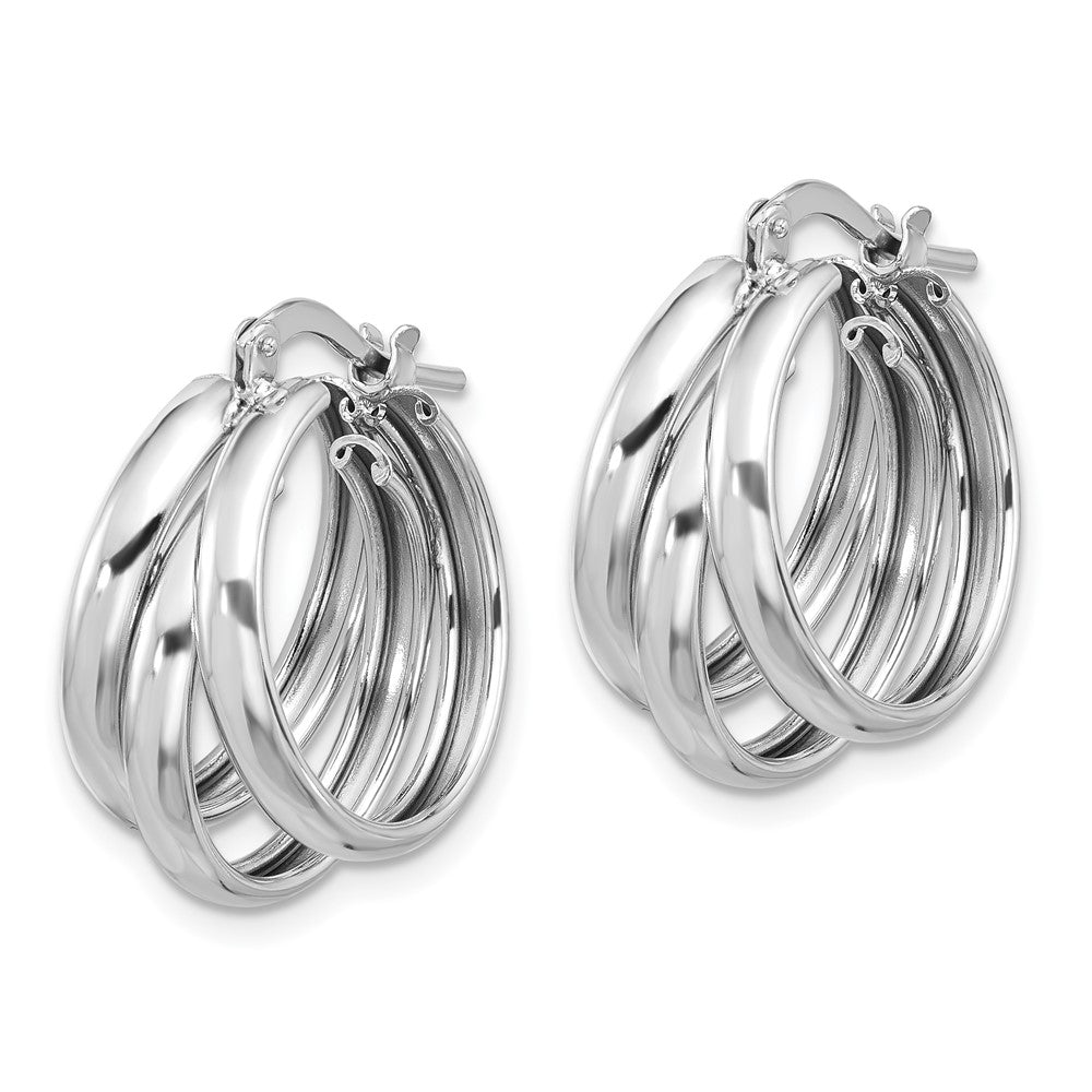 Sterling Silver Rhodium-Plated Polished Triple Hoop Earrings