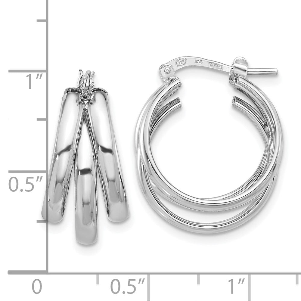 Sterling Silver Rhodium-Plated Polished Triple Hoop Earrings
