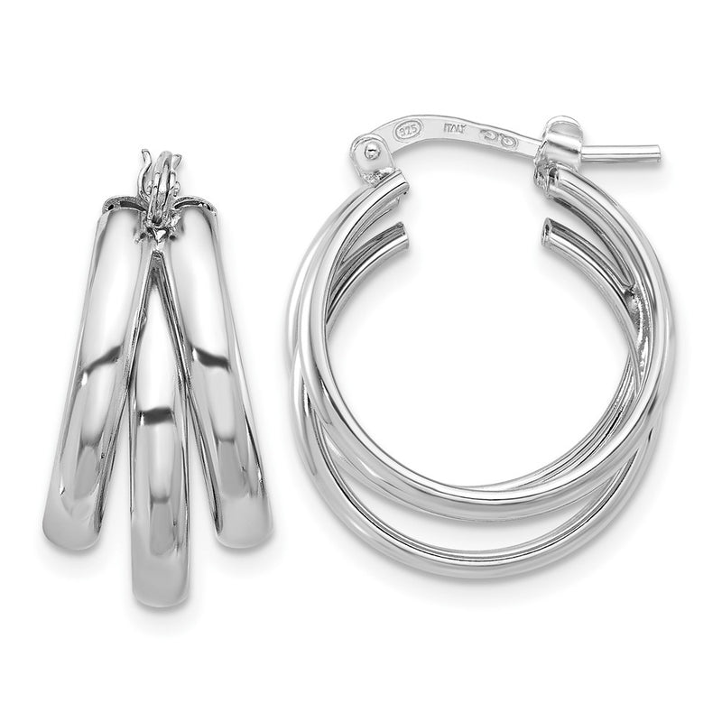 Sterling Silver Rhodium-Plated Polished Triple Hoop Earrings