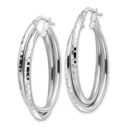 Sterling Silver Rhodium-Plated Polished Diamond-Cut Hoop Earrings
