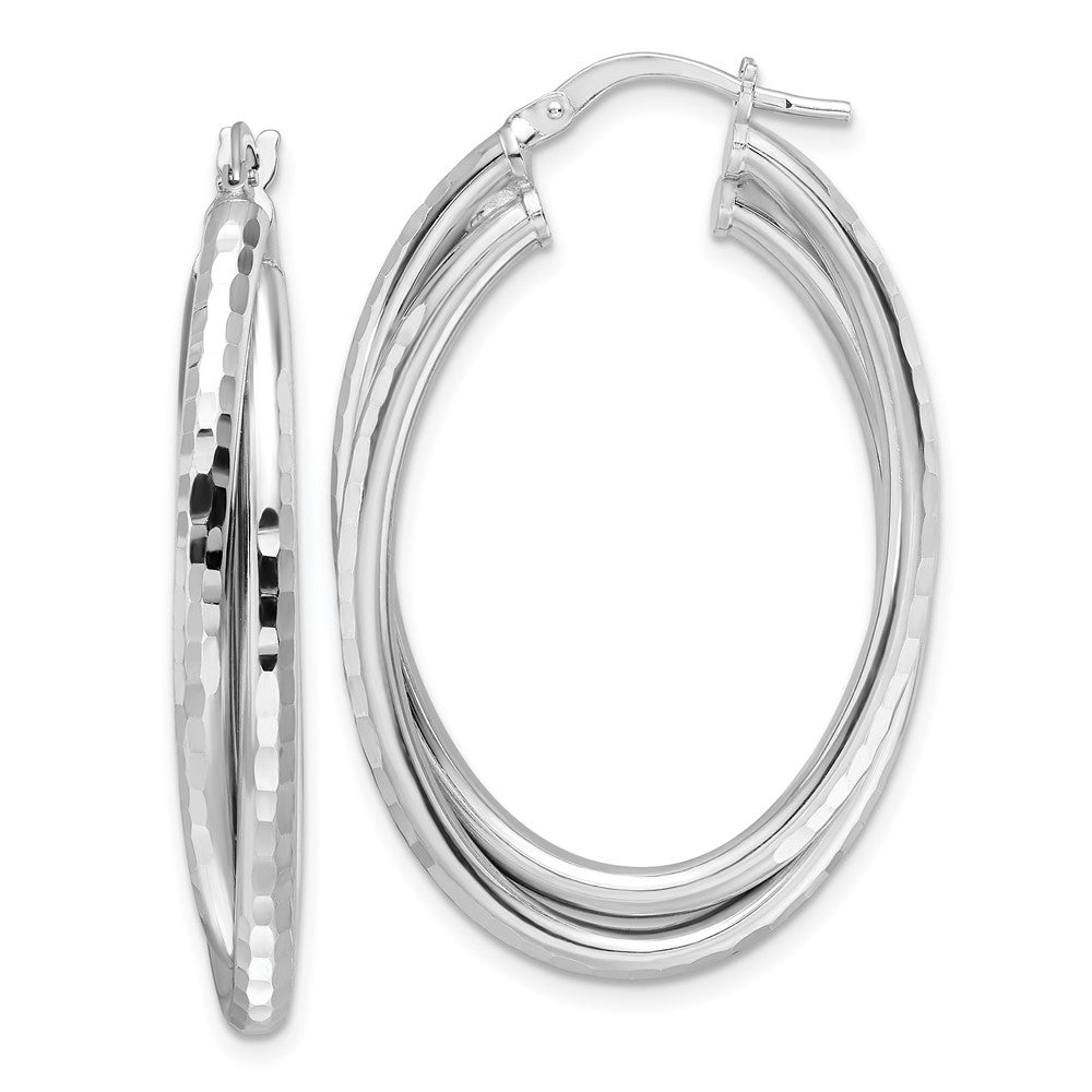 Sterling Silver Rhodium-Plated Polished Diamond-Cut Hoop Earrings