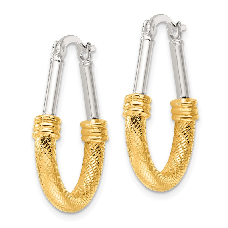 Sterling Silver and Gold-Tone Polish and Textured Fancy Hoop Earrings