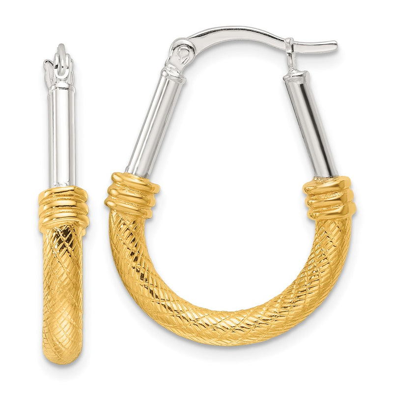 Sterling Silver and Gold-Tone Polish and Textured Fancy Hoop Earrings