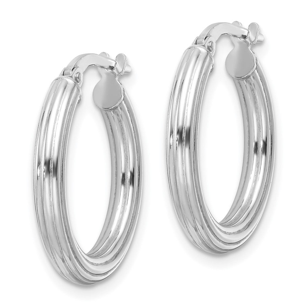 Sterling Silver Rhodium Plated Polished Ridged 3mm Round Hoop Earrings