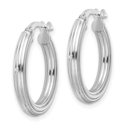 Sterling Silver Rhodium Plated Polished Ridged 3mm Round Hoop Earrings