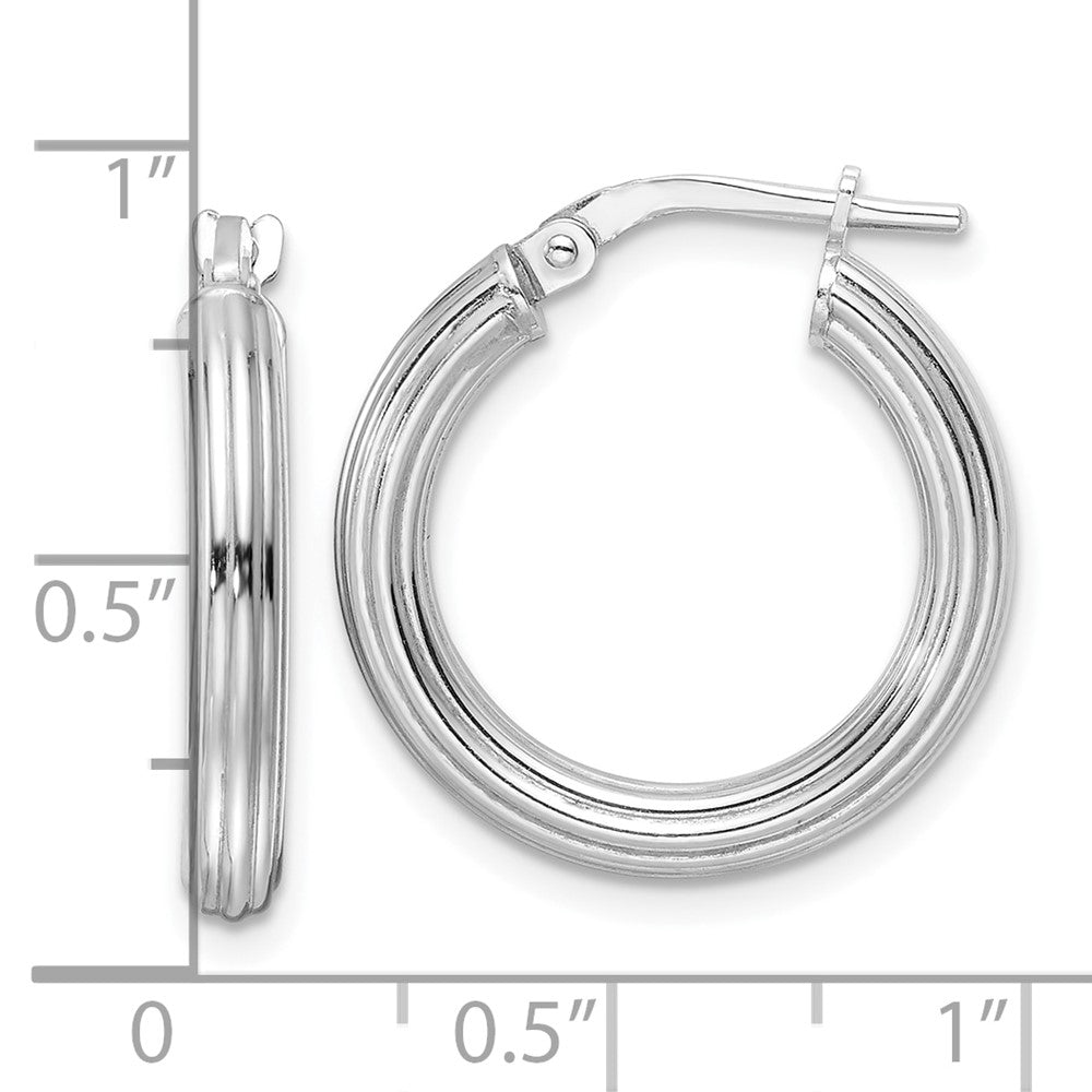 Sterling Silver Rhodium Plated Polished Ridged 3mm Round Hoop Earrings