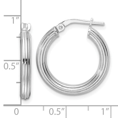 Sterling Silver Rhodium Plated Polished Ridged 3mm Round Hoop Earrings