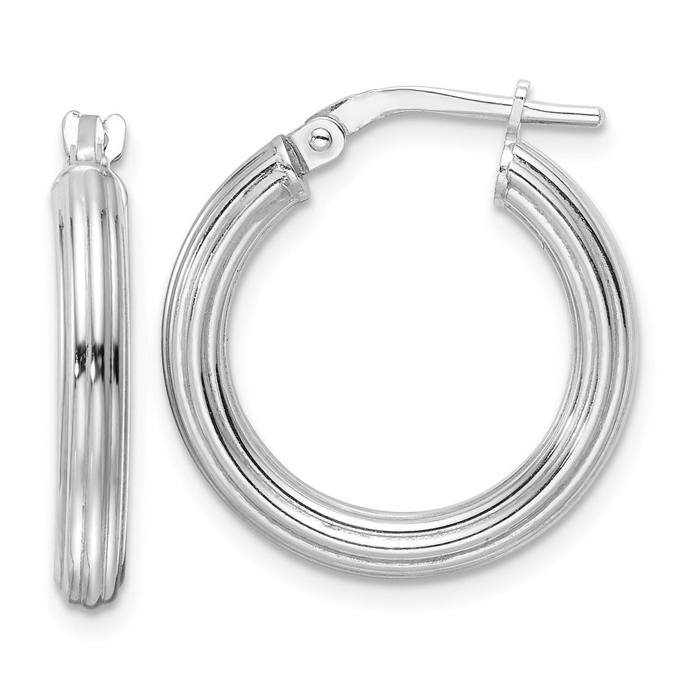 Sterling Silver Rhodium Plated Polished Ridged 3mm Round Hoop Earrings