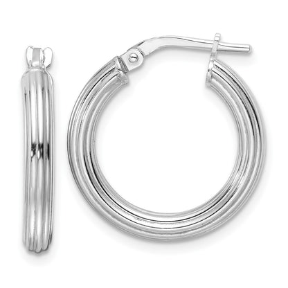 Sterling Silver Rhodium Plated Polished Ridged 3mm Round Hoop Earrings