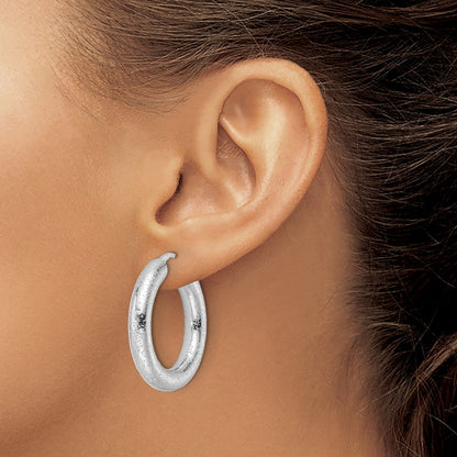 Sterling Silver Rhodium-Plated Laser-Cut 5mm Round Hoop Earrings