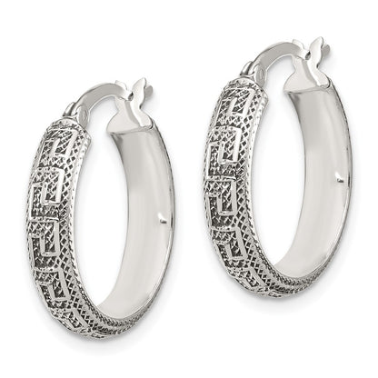 Sterling Silver Antiqued/textured Greek Key Sm Round Hoop Earrings