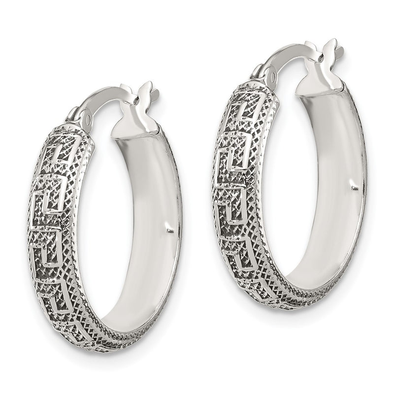 Sterling Silver Antiqued/textured Greek Key Sm Round Hoop Earrings