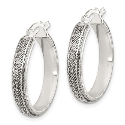 Sterling Silver Antiqued/textured Greek Key Lg Round Hoop Earrings