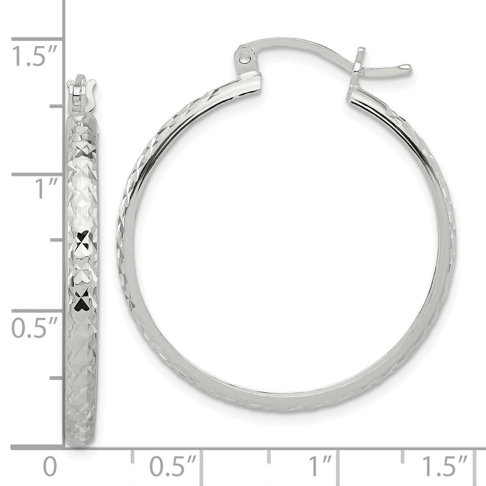 Sterling Silver Polished Diamond-Cut 3mm Round Hoop Earrings