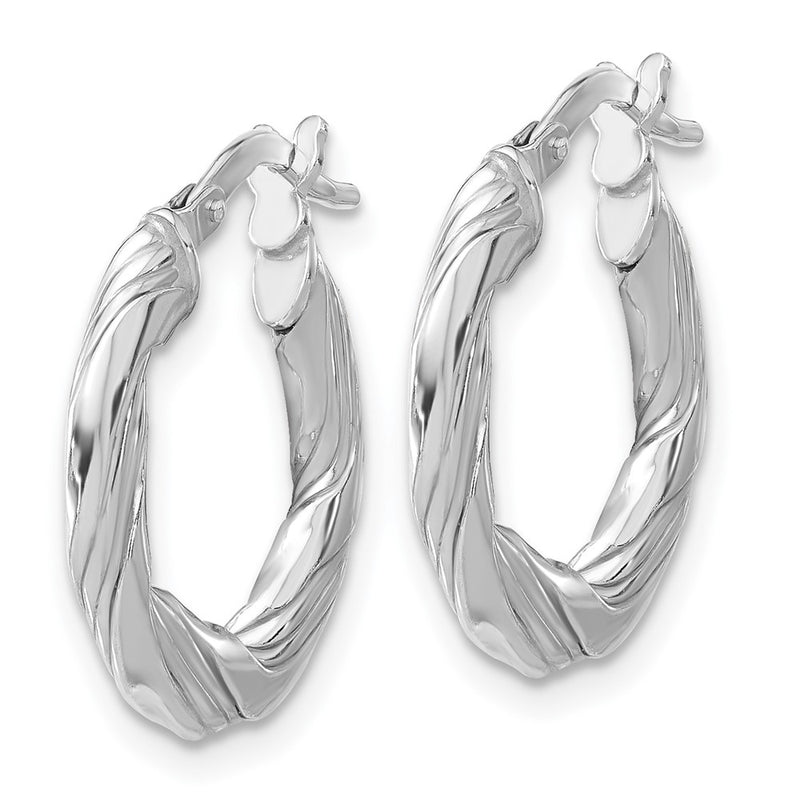 Sterling Silver Rhodium Plated Polished and Textured Twisted Hoop Earrings