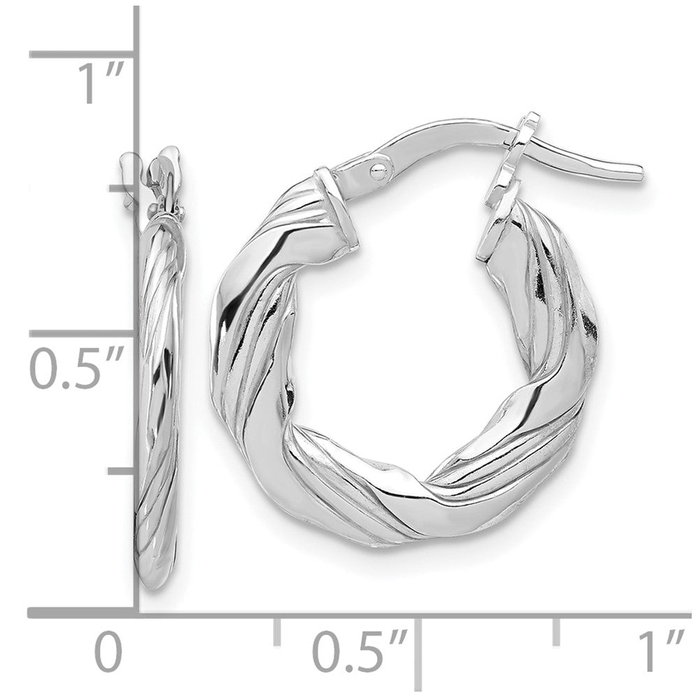 Sterling Silver Rhodium Plated Polished and Textured Twisted Hoop Earrings