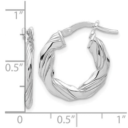 Sterling Silver Rhodium Plated Polished and Textured Twisted Hoop Earrings