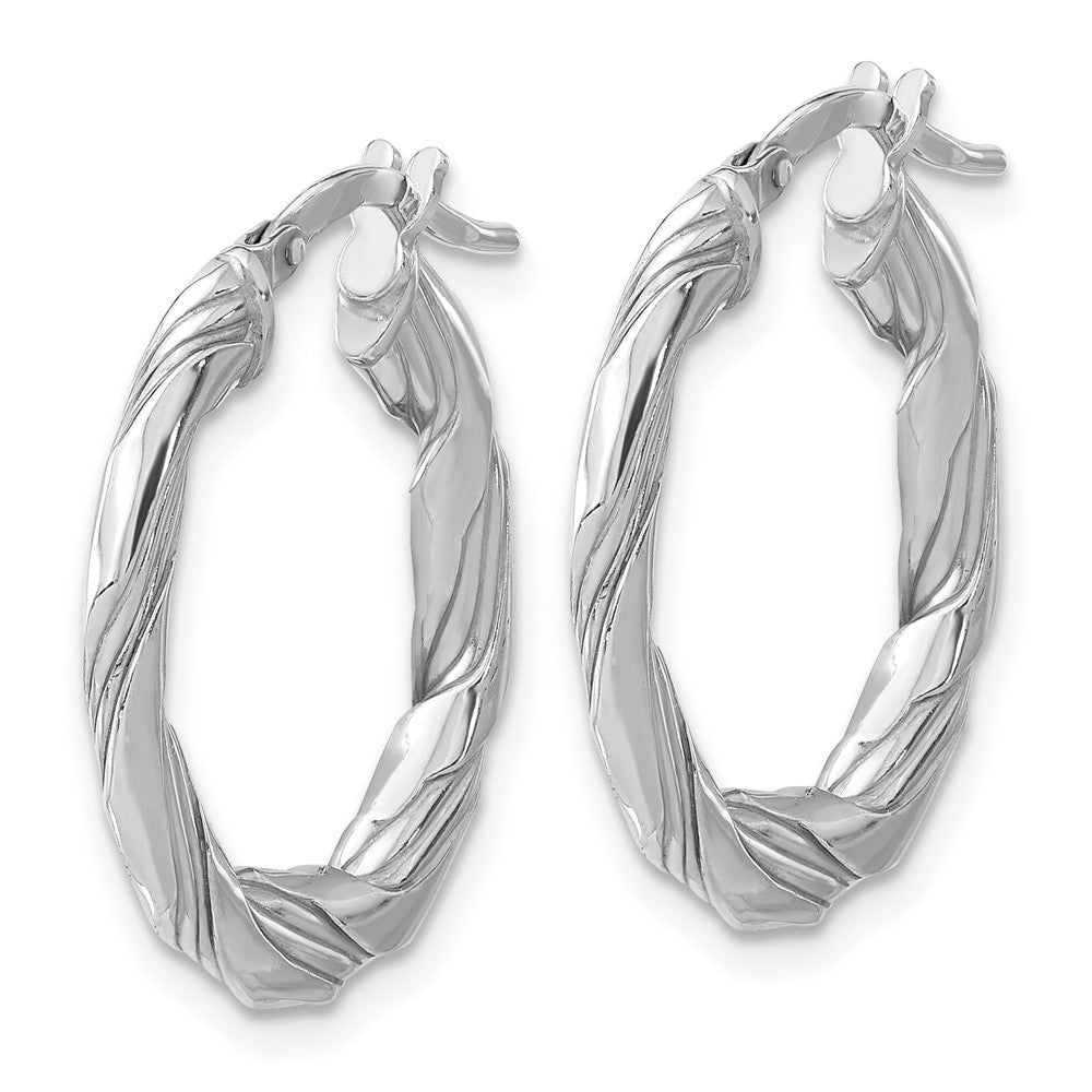Sterling Silver Rhodium Plated Polished and Textured Twisted Hoop Earrings