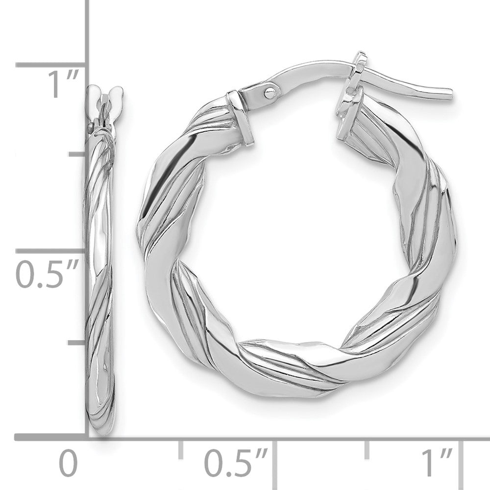 Sterling Silver Rhodium Plated Polished and Textured Twisted Hoop Earrings