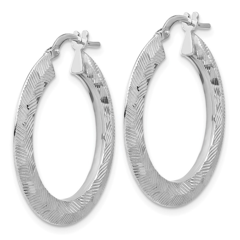 Sterling Silver Rhodium-Plated D/c Knife Edge Round Hoop Earrings
