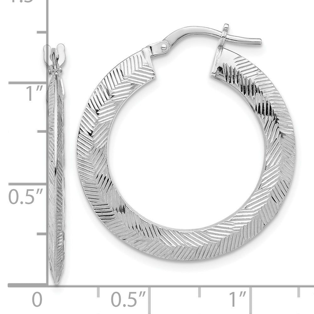 Sterling Silver Rhodium-Plated D/c Knife Edge Round Hoop Earrings