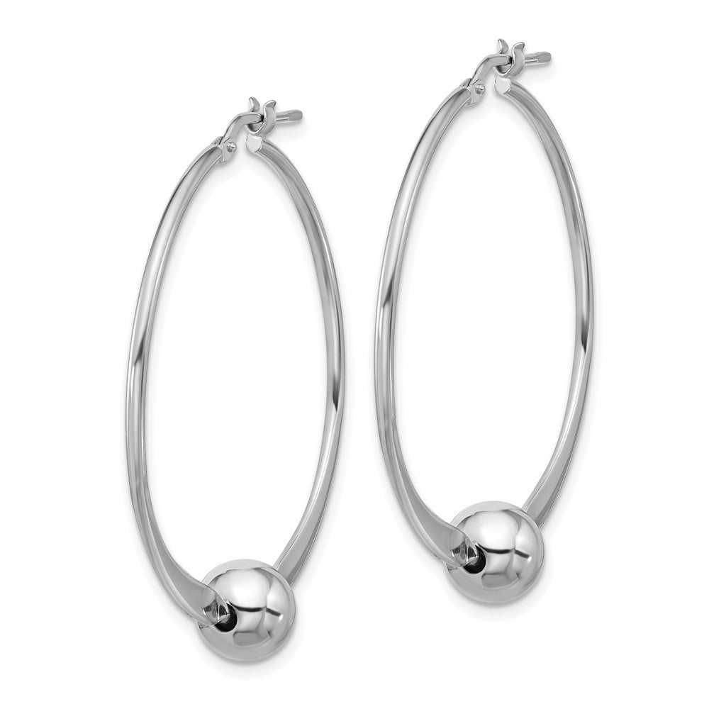 Sterling Silver Rhodium Plated Polished Ball Large Round Hoop Earrings