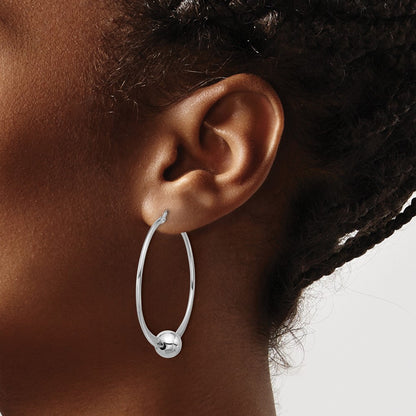 Sterling Silver Rhodium Plated Polished Ball Large Round Hoop Earrings