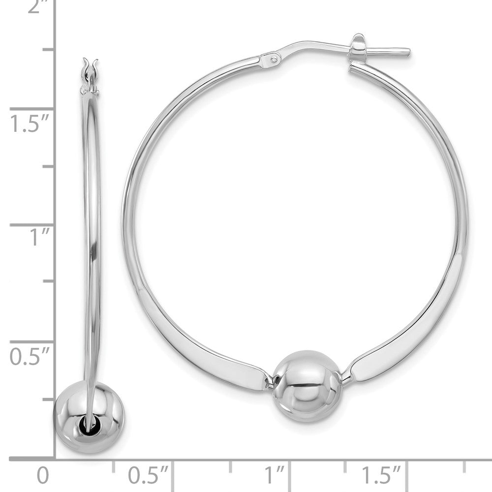 Sterling Silver Rhodium Plated Polished Ball Large Round Hoop Earrings
