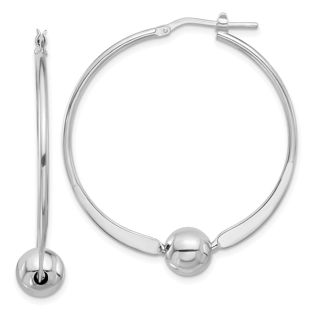Sterling Silver Rhodium Plated Polished Ball Large Round Hoop Earrings