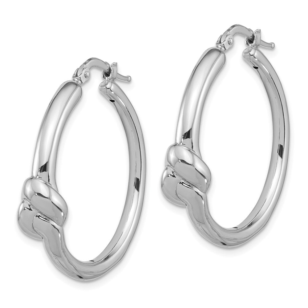 Sterling Silver Rhodium Plated Polished Knot Large Round Hoop Earrings