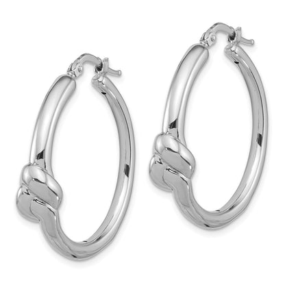 Sterling Silver Rhodium Plated Polished Knot Large Round Hoop Earrings
