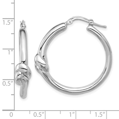 Sterling Silver Rhodium Plated Polished Knot Large Round Hoop Earrings